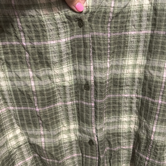 Como Vintage green, cream, lilac plaid tie waist button down size medium - Picture 3 of 8